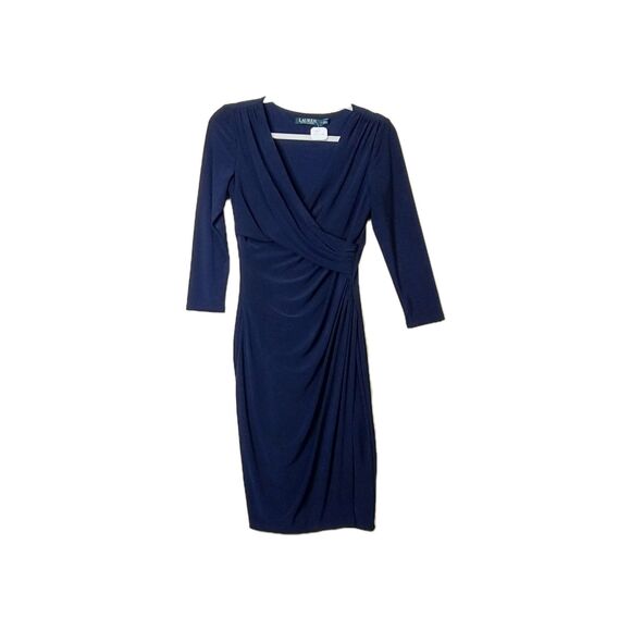lauren ralph lauren dress Dark Navy Blue Ruched Body-con Size 4 - Picture 1 of 14